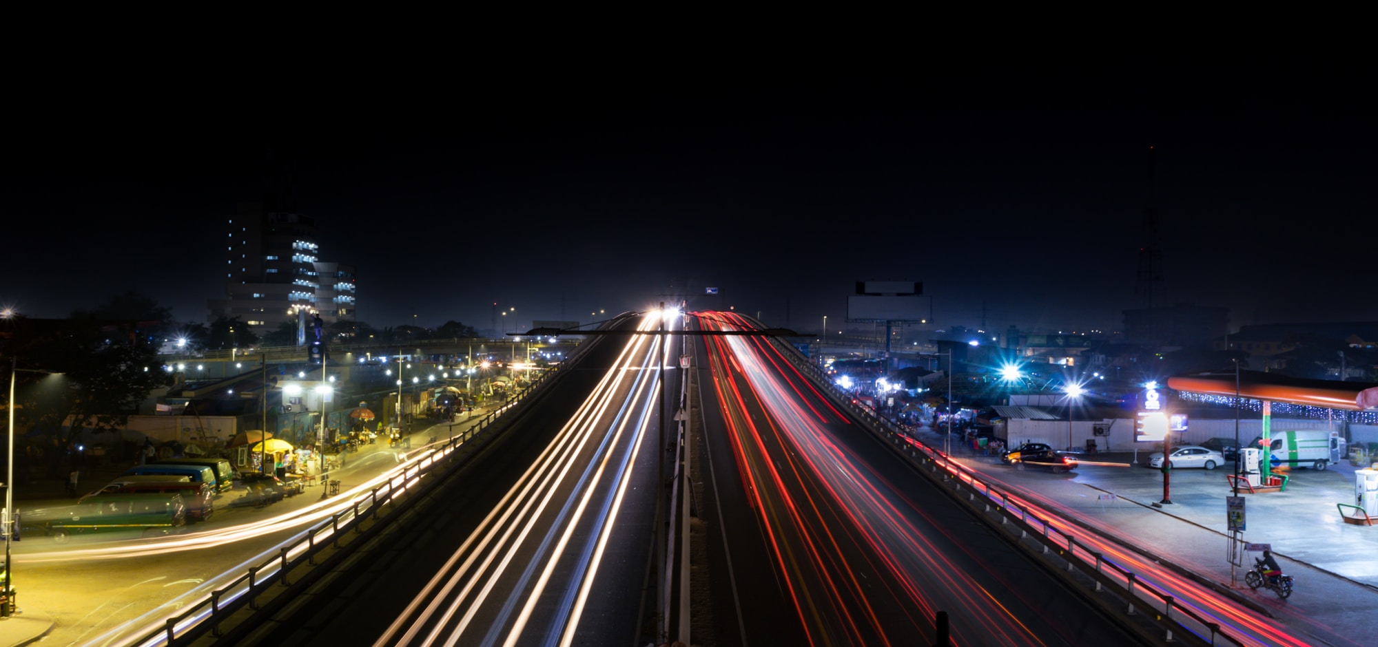 Light trails moving through Ring Road West in Accra at night